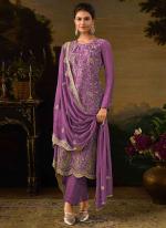 Silk Purple Party Wear Embroidery Work Straight Suit